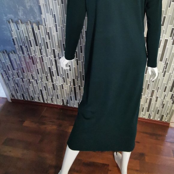 Vtg Liz Claiborne Dark Green wool blend knit dress Button Beaded Embellished M - Picture 4 of 9